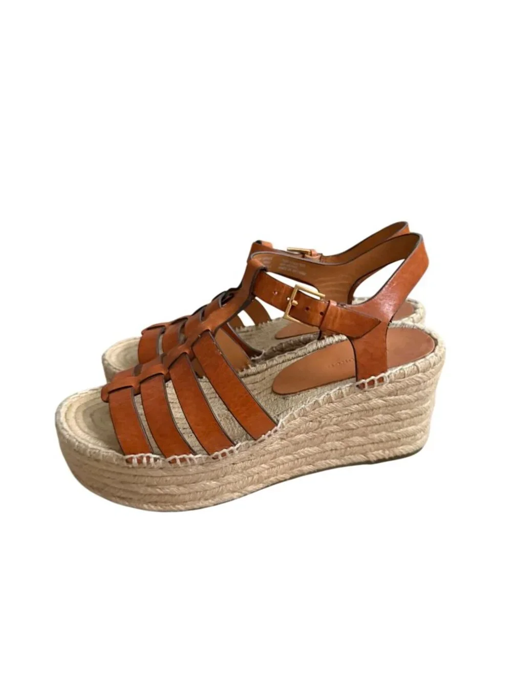 TORY BURCH Tan Leather Platform Espadrilles Sandals Size 7.5